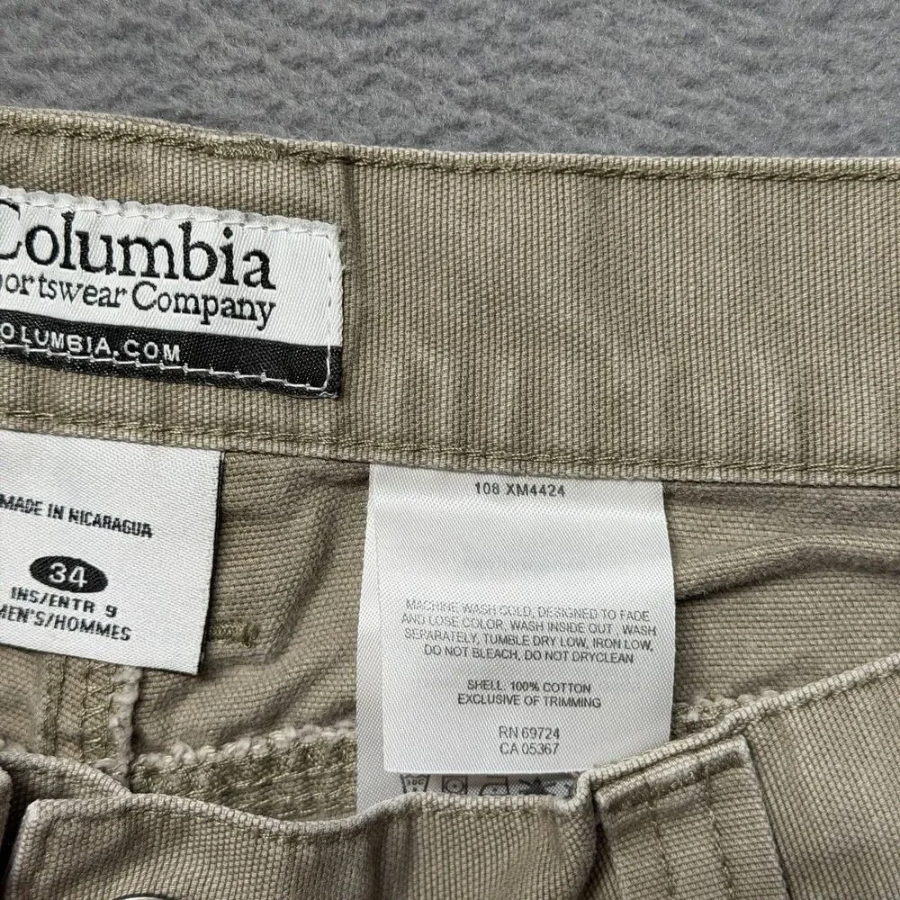 Columbia Mens 34 Carpenter Cargo Shorts Beige Canvas 9” Inseam Utility Hiking